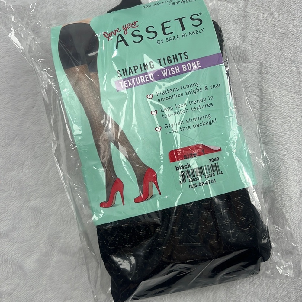 NEW Spanx Assets Size 1 Black Textured Wish Bone Shaping Tights